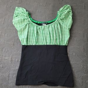 EUC XL Green Gingham Peasant Top Mode Merr